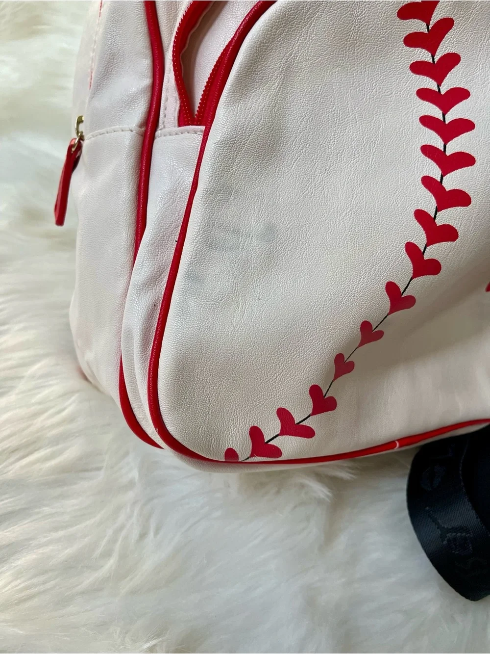 Betsey Johnson Baseball Backpack White Red Novelty Sports Bag Glove Charm